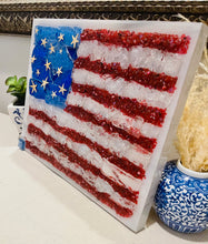 right angle view of red, white and blue flag with stars