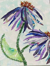 Floral wall art in fabric mixed media with delicate layered petals, botanical design, and dimensional textile detail in soft tones
