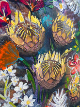 Close- up Artistic depiction of protea flowers with a colorful background