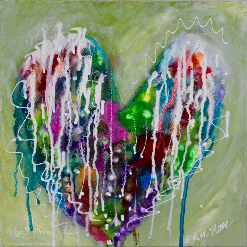 abstract rainbow watercolor ink splashy heart with drips 