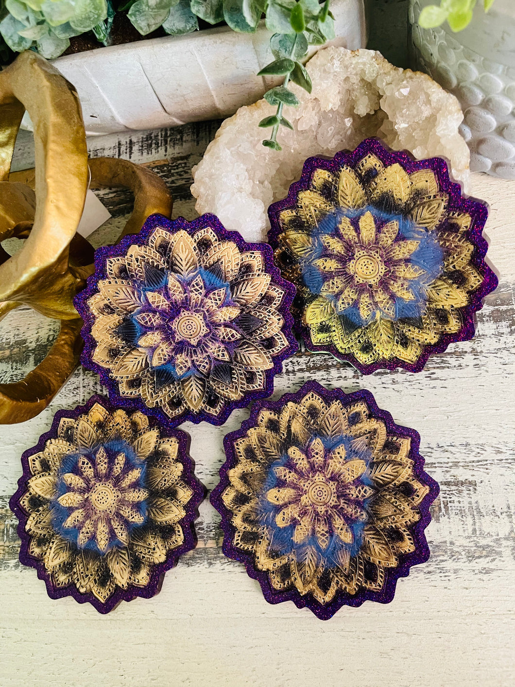 Coasters Flower #92- Crystal Epoxy set of 4 - Sold