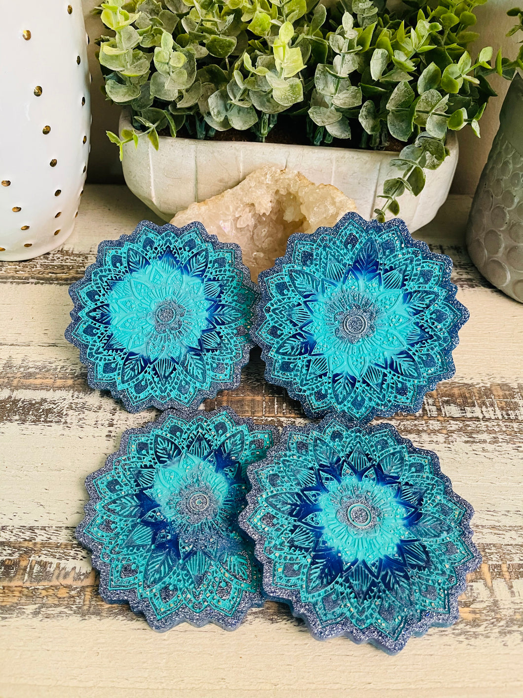 Coasters Flower #89- Crystal Epoxy set of 4 - SOLD