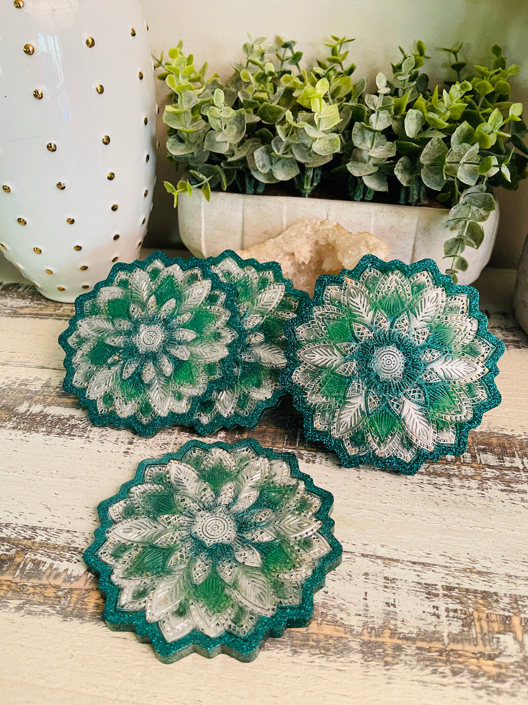 Coasters Flower #82- Crystal Epoxy set of 4 - SOLD