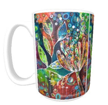 15oz ceramic art mug. Vibrant abstract flower painting.