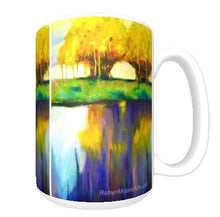 15oz ceramic art mug. abstract tree on lake painting