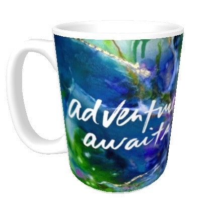 15oz art ceramic coffee mug Good Vibes adventure awaits