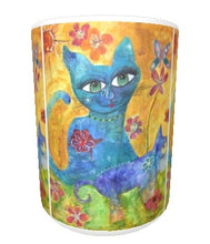 15oz art ceramic coffee mug whimsical cat and dog in garden