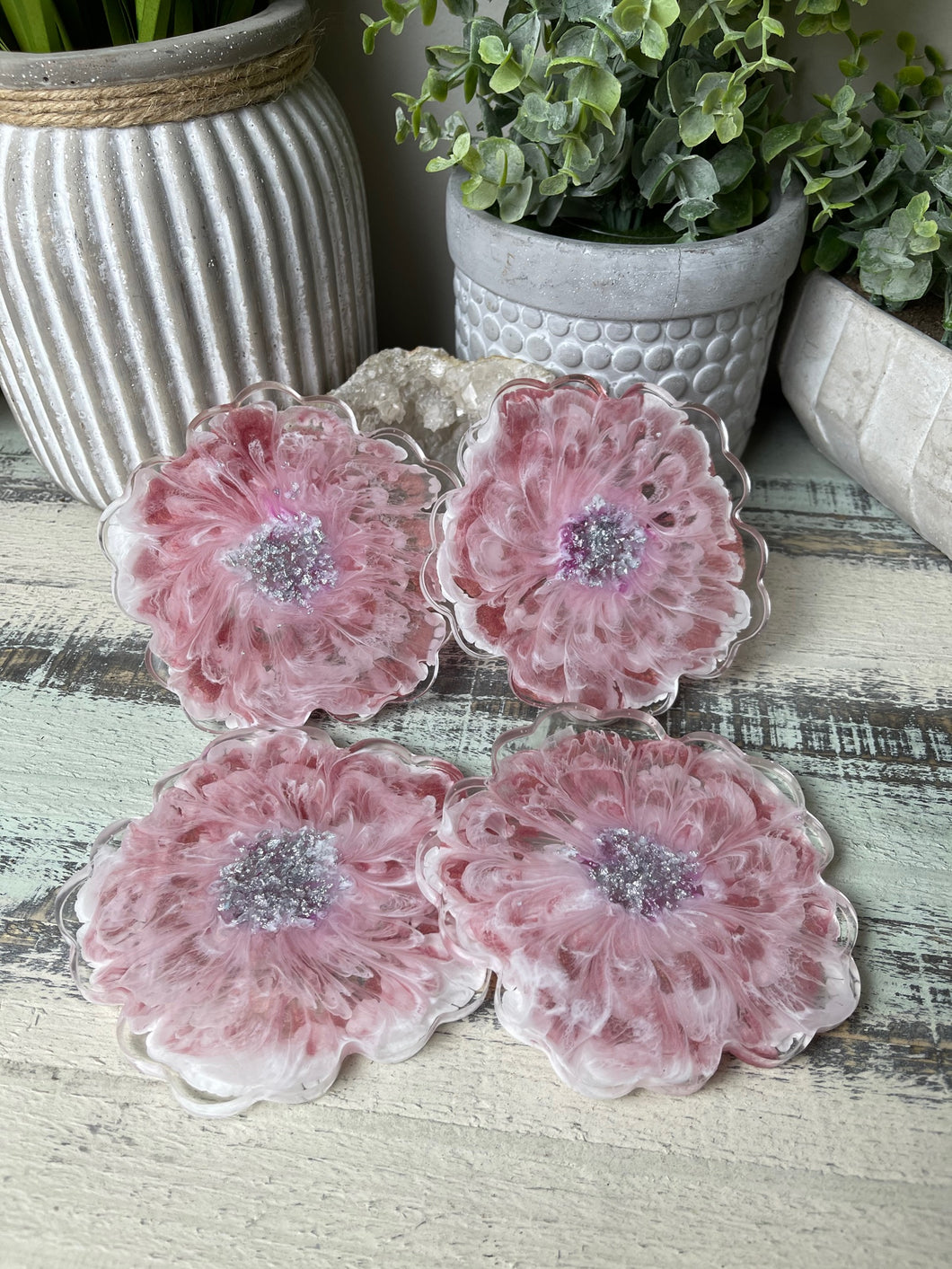 Coasters #102- Flower Epoxy set of 4 -SOLD
