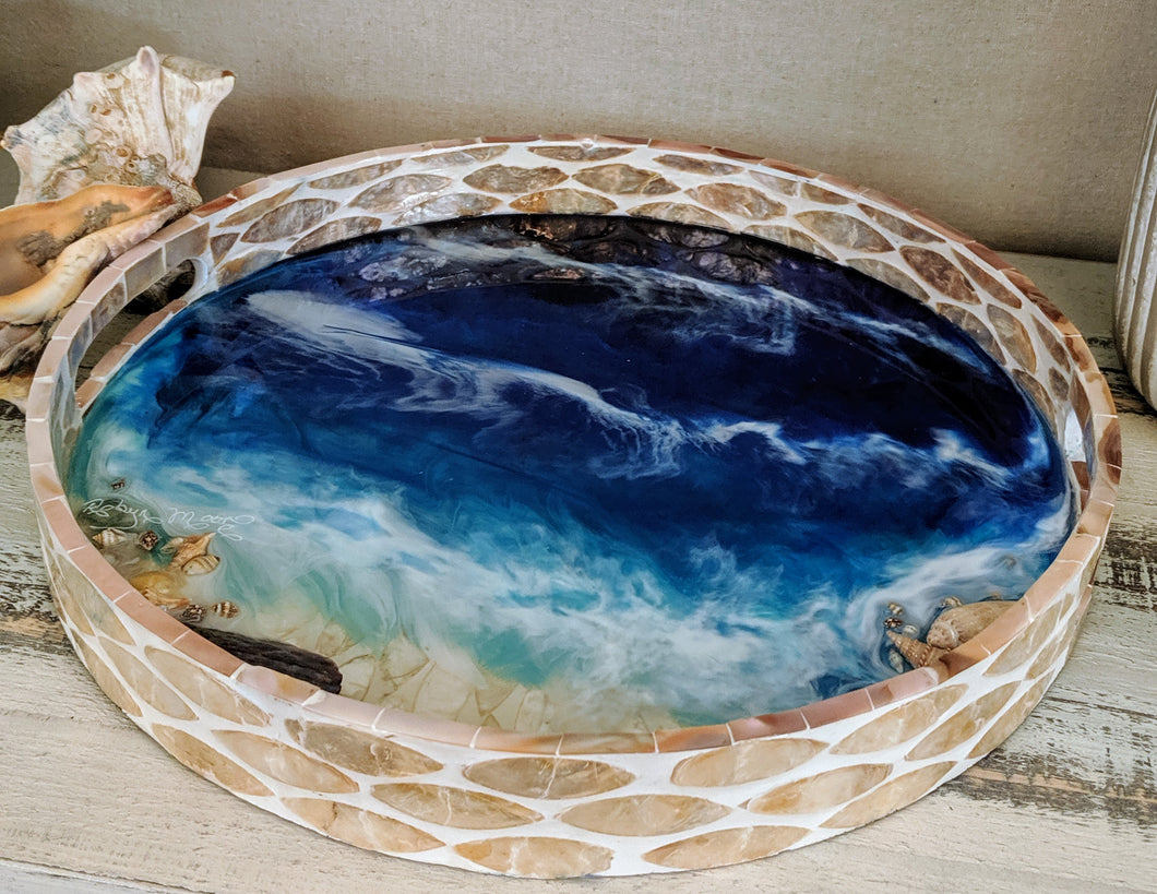 abstract shell ocean resin tray with shells