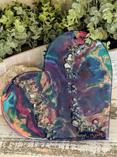 blue purple resin heart with fire glass