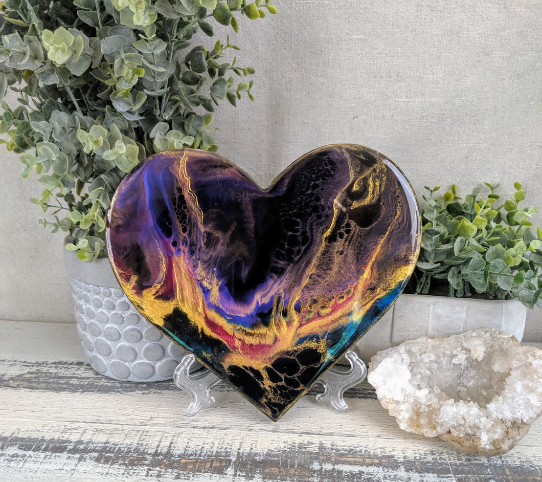 abstract black purple gold resin heart
