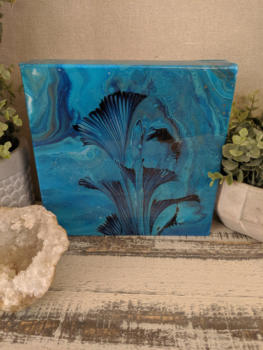 abstract blue teal flower resin art