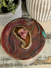 white and rose designer canister with wine and teal resin top agate and crystal