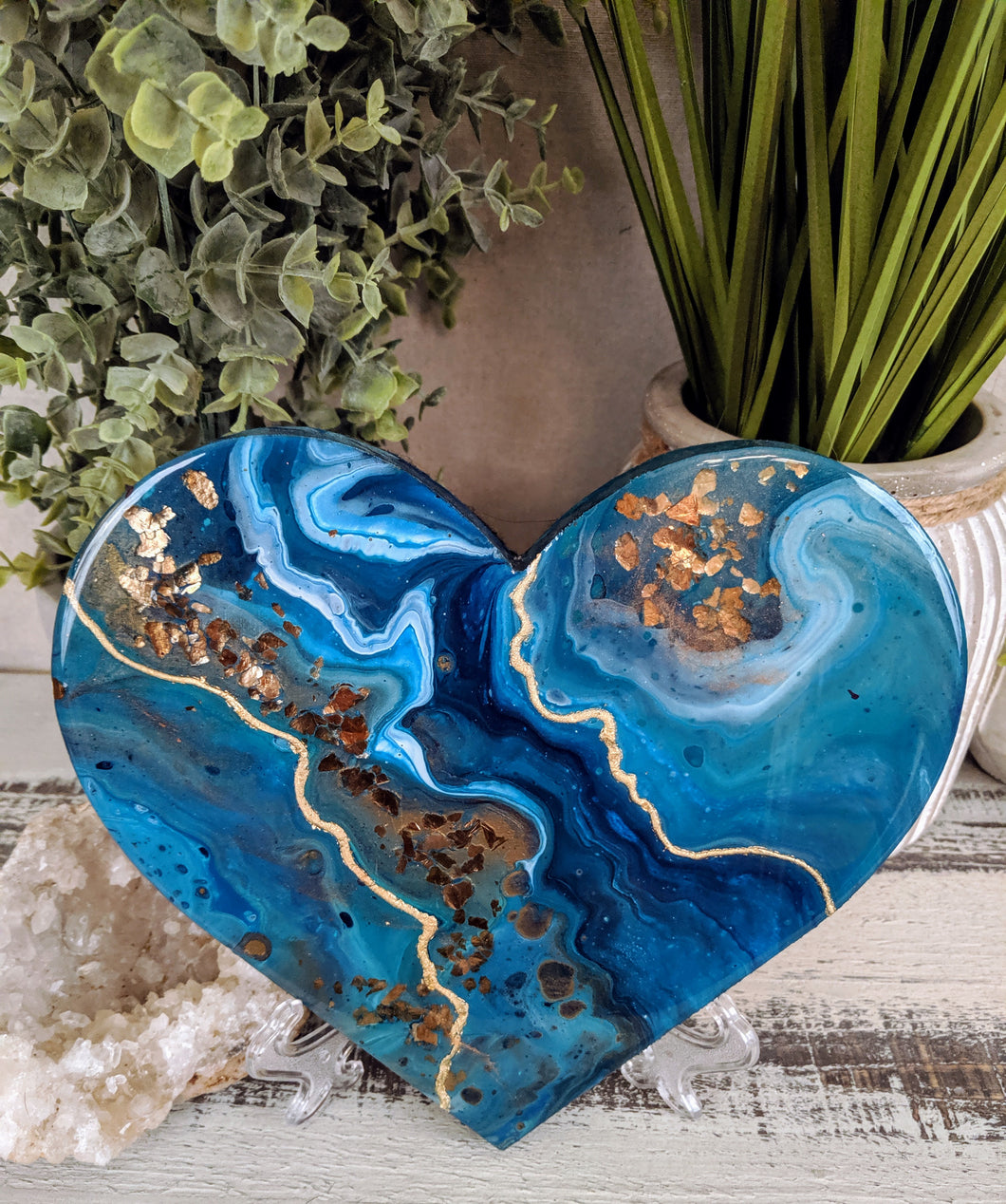 abstract blue teal bronze heart