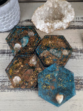 green teal bronze octagon resin coaster set of 4