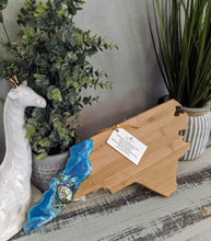 bamboo resin north carolina cheeseboard in teals with shells