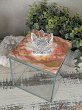 glass crystal flower trinket box pink and gold top