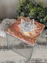 glass crystal flower trinket box pink and gold top
