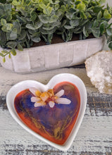 white ceramic heart with peach lavender and gold resin and crystal cluster