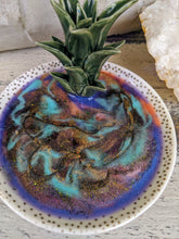 pink and gold trinket dish with cactus and colored resin lavender teal green