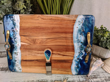 ocean color cheese board with handles and matching cheese knife