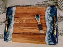 ocean color cheese board with handles and matching cheese knife