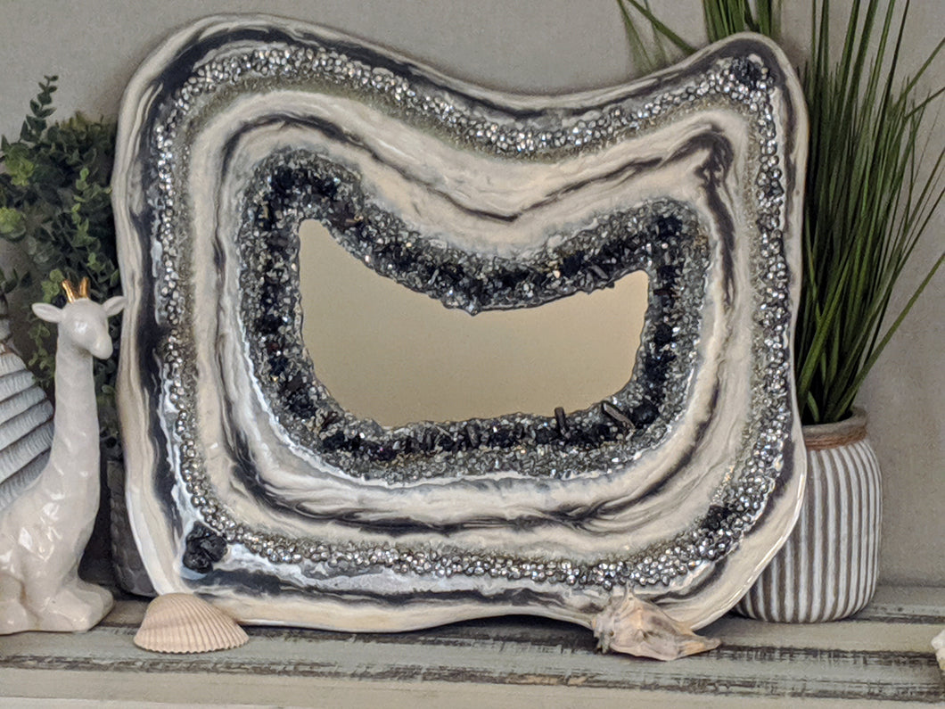 silver and black resin geode inspired painting
