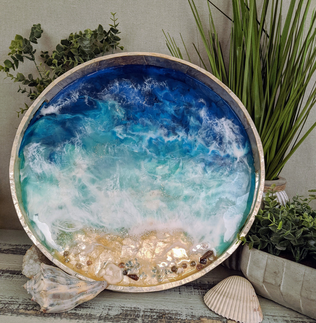 abstract shell ocean resin tray with shells