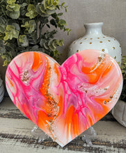 abstract fluid heart orange pink white resin and fire glass