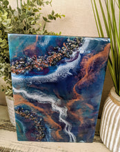 vibrant abstract resin art in blue and teal diptych