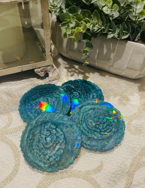 Coasters #128- Rainbow Prism Epoxy set of 4