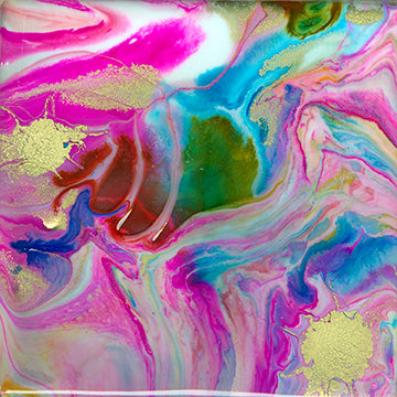 abstract fluid acrylic painting with texture and vibrant magenta colors