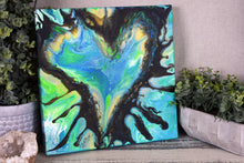 abstract blue green black splashy heart