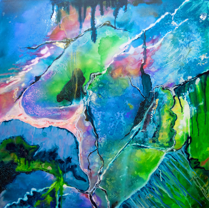 vibrant abstract flowing ocean looking watercolor ink painting