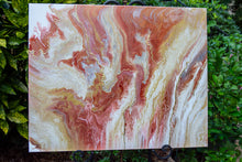 abstract fluid acrylic painting with texture in copper cream rust and brown colors