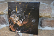 abstract gold bronze black fluid diptych painting