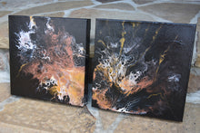 abstract gold bronze black fluid diptych painting