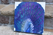 abstract fluid whimsical peacock in blues teal and purple