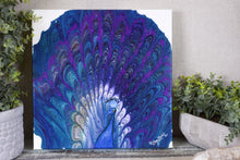 abstract fluid whimsical peacock in blues teal and purple