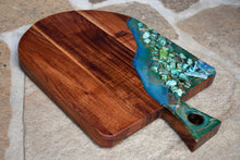 wood cheese board green resin art stones