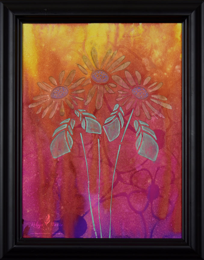textured daisies watercolor ink painting vibrant background