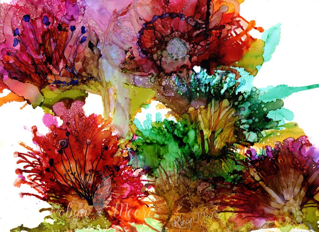 bright vibrant abstract alcohol ink flowers