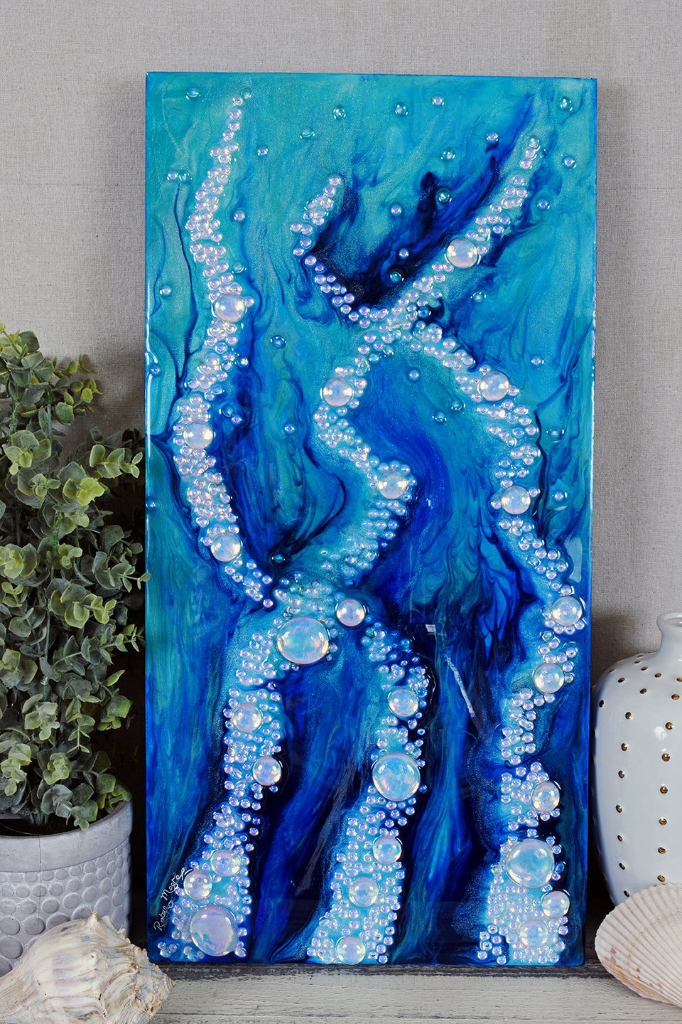 underwater blue ocean art with glass bubbles