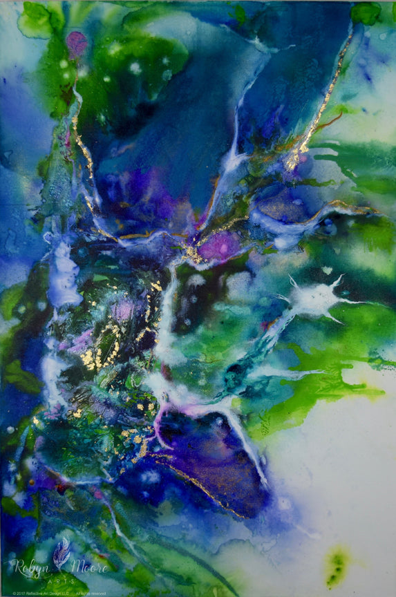 vibrant abstract flowing ocean looking watercolor ink painting