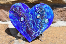 blue purple resin heart with fire glass