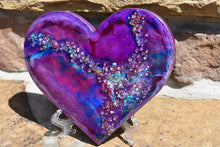 magenta blue heart with fire glass and glitter