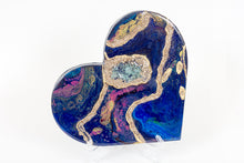 blue and pink heart with gold and stones
