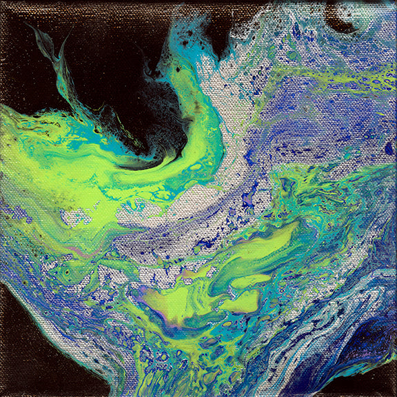 abstract fluid acrylic painting with texture and vibrant blue green colors
