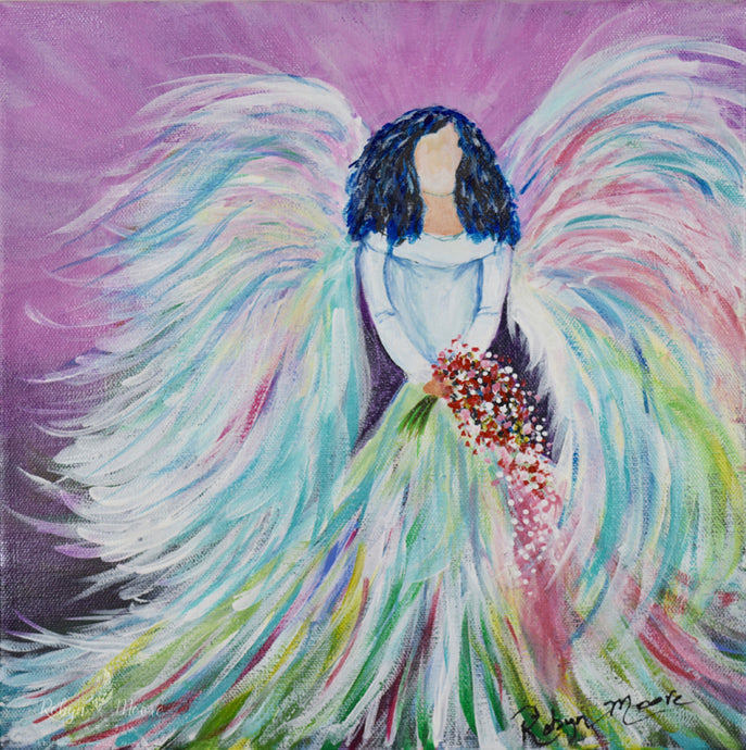 spiritual bridal angel in soft pastel shades of acrylic paint and ink