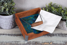 abstract resin napkin holder blue teal green yellow